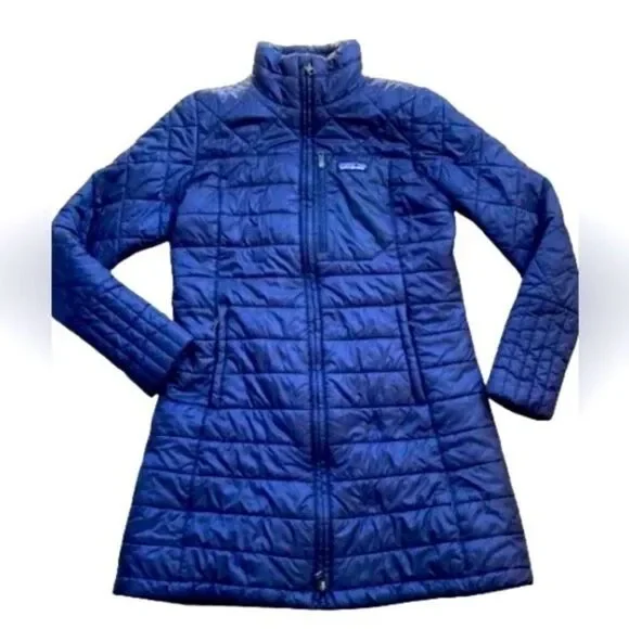 Patagonia Women lined Nano puffer Parka coat quilted Jacket sz Small Navy